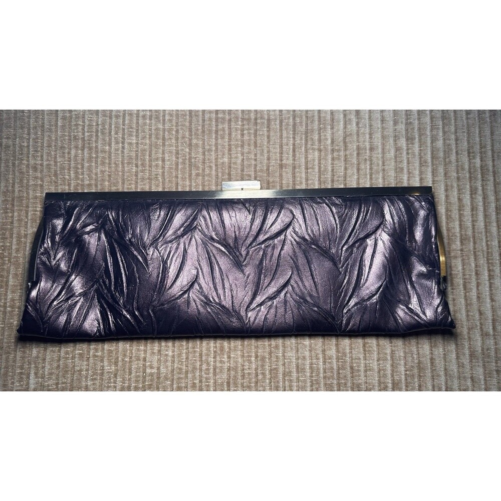 Vintage Jessica McClintock Leather Rectangle Deep Brown Burgundy Shimmer Clutch
